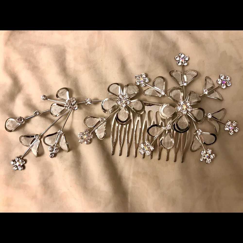 Embellished silver cherry blossom hair comb